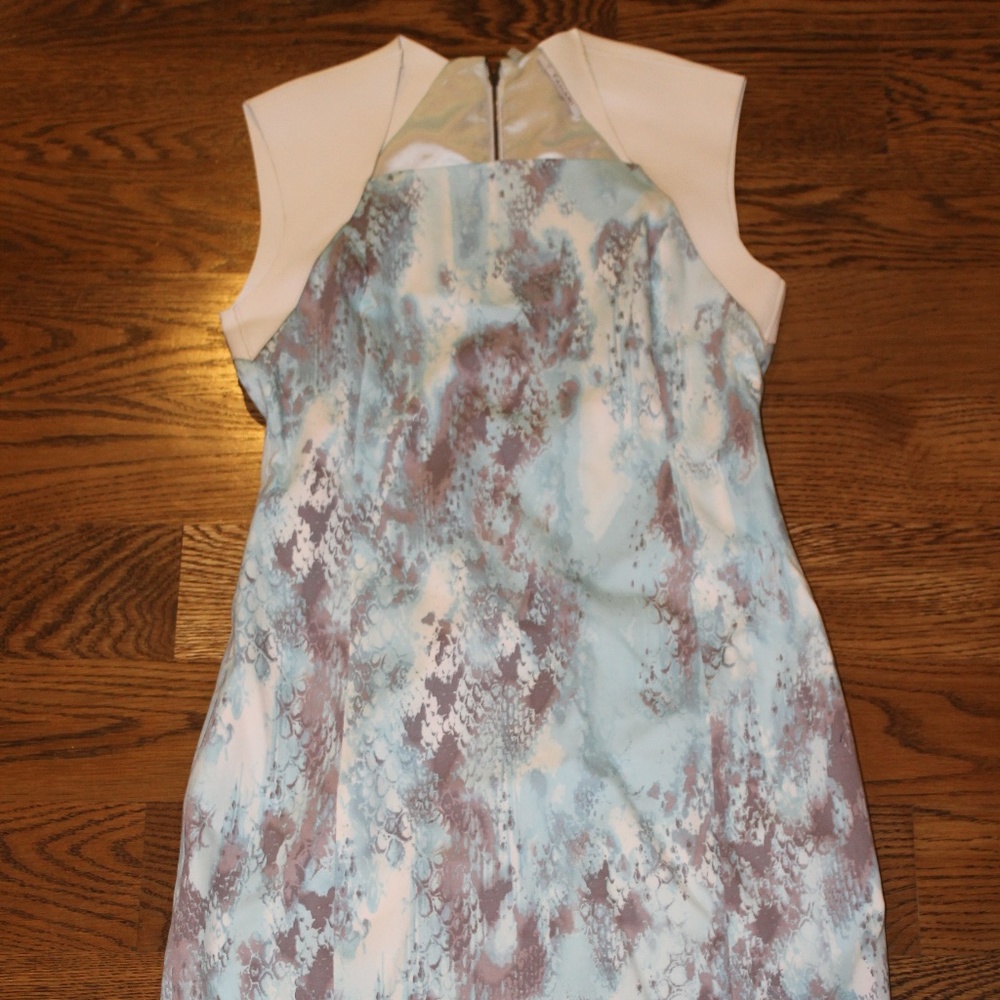 Tahari Blue/Grey Dress with Leather Detail, 4